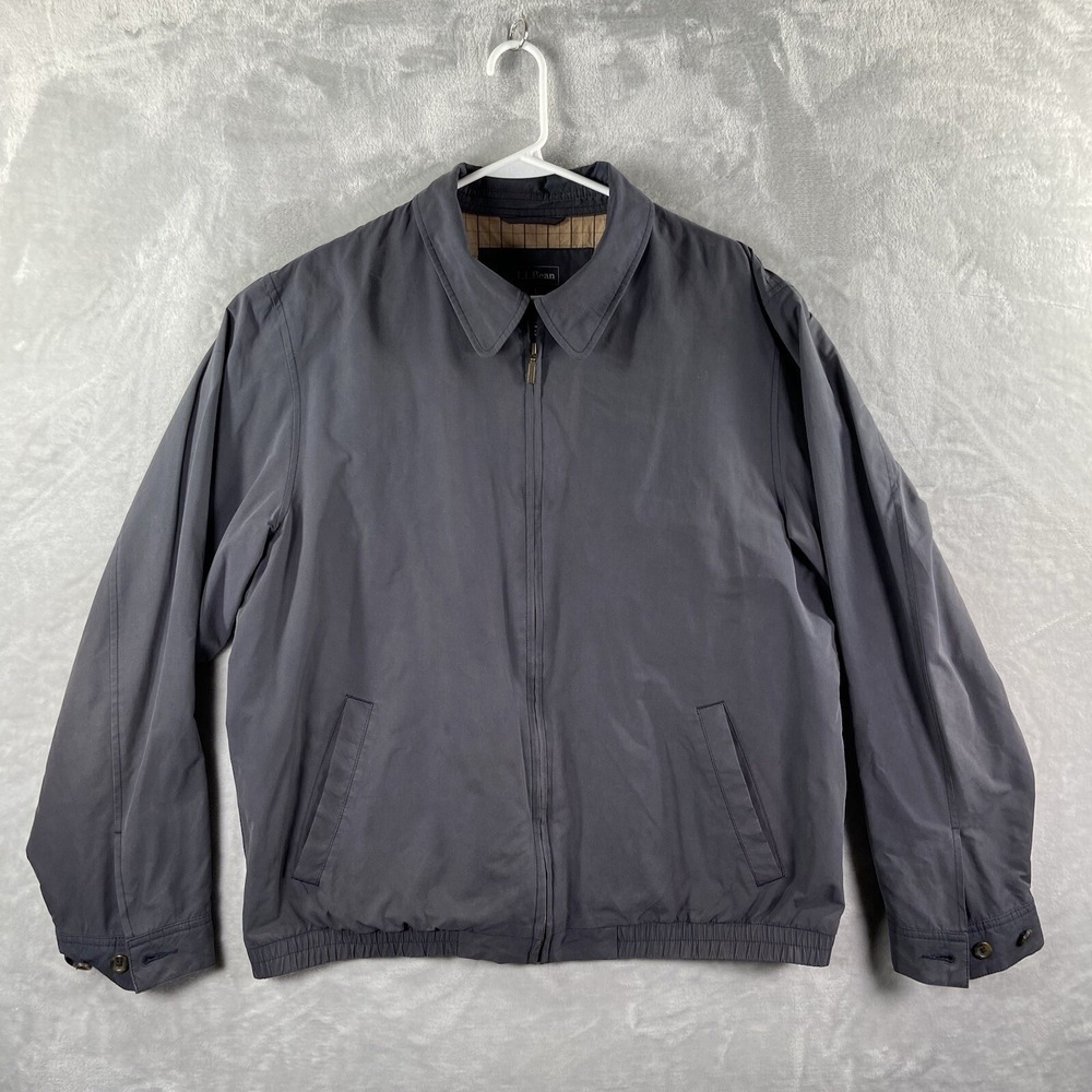 L.L. Bean Jacket men's Large Lined Bomber Full Zip Bi Swing Blue Chin Strap